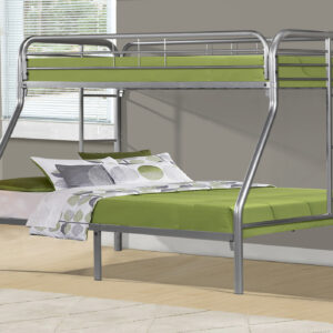 Bunk Bed, Twin Over Full, Kids Bunk Bed, Youth, Silver Metal, Contemporary, Modern