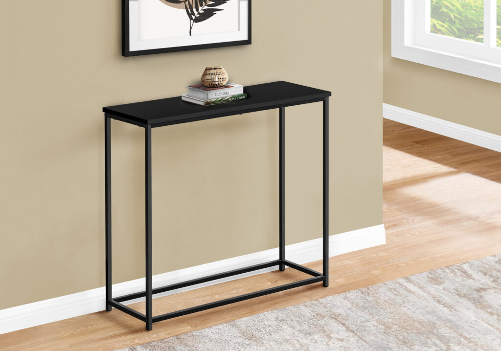 Accent Table, Console, Entryway, Narrow, Sofa, Living Room, Bedroom, Black Laminate, Black Metal, Contemporary, Modern
