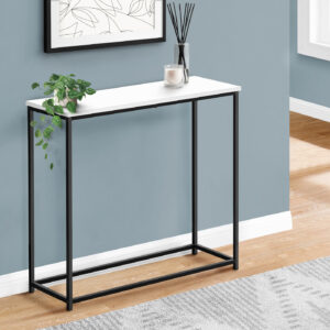 Accent Table, Console, Entryway, Narrow, Sofa, Living Room, Bedroom, White Laminate, Black Metal, Contemporary, Modern