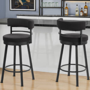 Barstool, 39" Height, Swivel, Bar Height, Set Of 2, Black Fabric, Black Metal, Contemporary, Modern