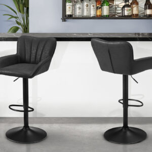 Barstool, Set Of 2, Swivel, Adjustable, Bar Height, Counter Height, Kitchen, Black Leather Look, Black Metal, Contemporary, Modern