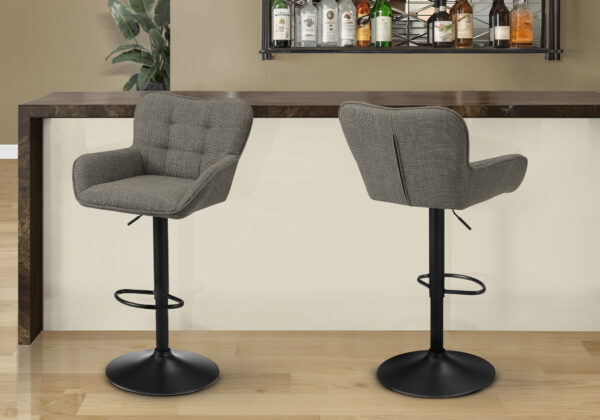 Barstool, Set Of 2, Adjustable, Swivel, Bar Height, Counter Height, Kitchen, Taupe Fabric, Black Metal, Contemporary, Modern