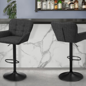 Barstool, Set Of 2, Adjustable, Swivel, Bar Height, Counter Height, Kitchen, Black Fabric, Black Metal, Contemporary, Modern