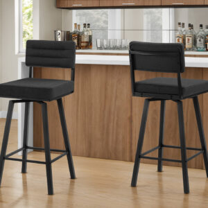 Barstool, 40" Height, Bar Height, Swivel, Set Of 2, Black Fabric, Black Metal, Contemporary, Modern