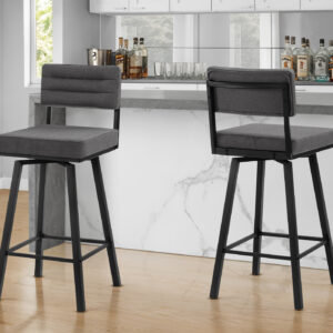 Barstool, 40" Height, Bar Height, Swivel, Set Of 2, Grey Fabric, Black Metal, Contemporary, Modern