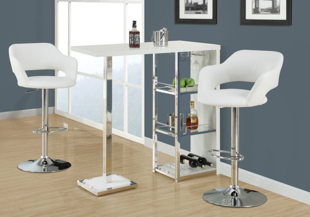 White metal chrome hydraulic lift barstool