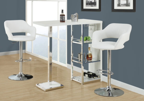 White metal chrome hydraulic lift barstool