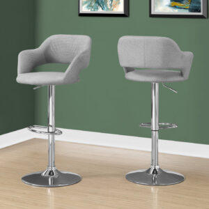 Bar Stool, Swivel, Bar Height, Adjustable, Chrome Metal, Grey Fabric, Contemporary, Modern