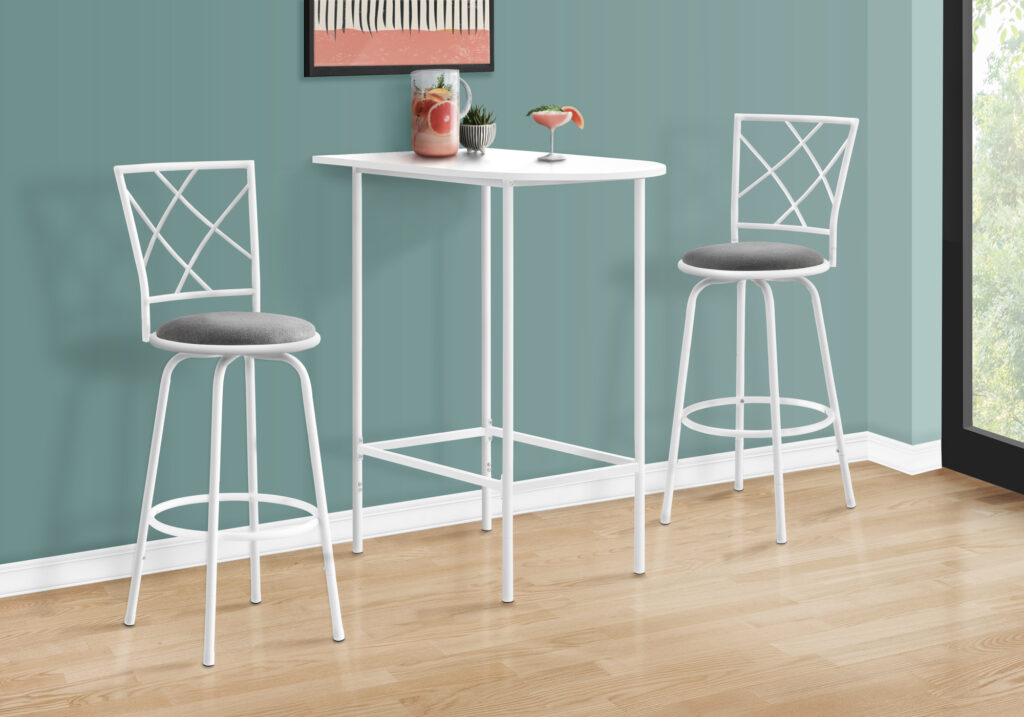 Home Bar, Bar Table, Bar Height, Pub, 36″ Rectangular, Small, Kitchen, White Laminate, Metal, Contemporary, Modern