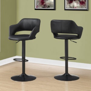 Bar Stool, Swivel, Bar Height, Adjustable, Black Metal, Leather Look, Contemporary, Modern