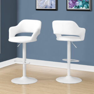 Bar Stool, Swivel, Bar Height, Adjustable, White Metal, Leather Look, Contemporary, Modern