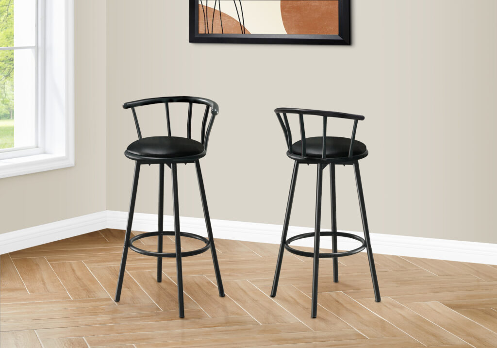 Black metal 2-piece swivel barstool