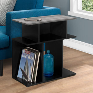 Accent Table, Side, End, Nightstand, Lamp, Living Room, Bedroom, Black And Grey Laminate, Contemporary, Modern