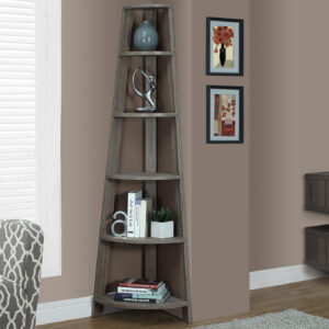 Bookshelf, Bookcase, Etagere, Corner, 5 Tier, 72"H, Office, Bedroom, Brown Laminate, Contemporary, Modern