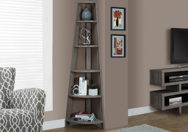 Bookshelf, Bookcase, Etagere, Corner, 5 Tier, 72″H, Office, Bedroom, Brown Laminate, Contemporary, Modern