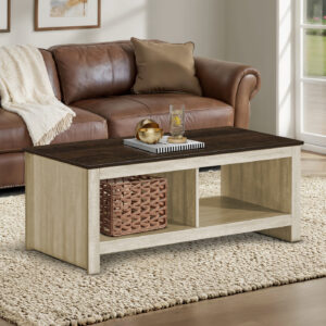 Coffee Table, 44"L, Cocktail, Accent, Storage, Rectangular, Living Room, Beige Oak Laminate, Dark Brown Oak Laminate, Contemporary