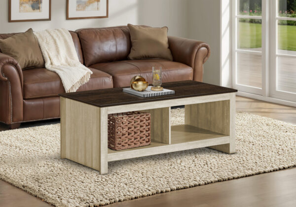 Coffee Table, 44″L, Cocktail, Accent, Storage, Rectangular, Living Room, Beige Oak Laminate, Dark Brown Oak Laminate, Contemporary