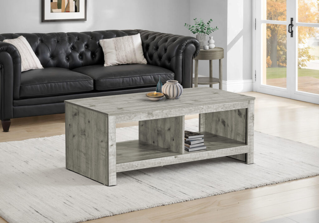 Coffee Table, 44″L, Cocktail, Rectangular, Living Room, Rustique Grey Laminate, Transitional
