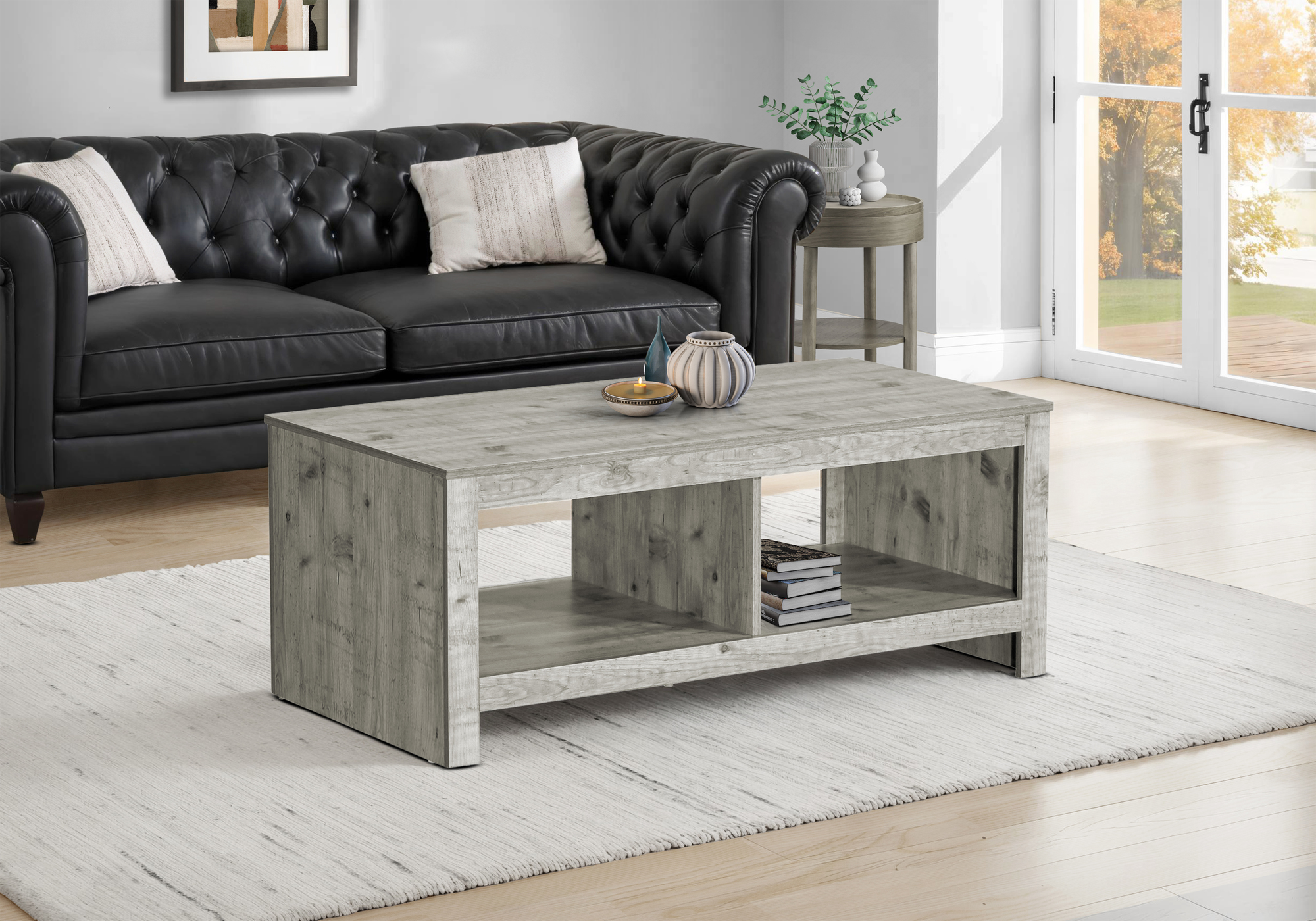 Coffee Table, 44″L, Cocktail, Rectangular, Living Room, Rustique Grey Laminate, Transitional