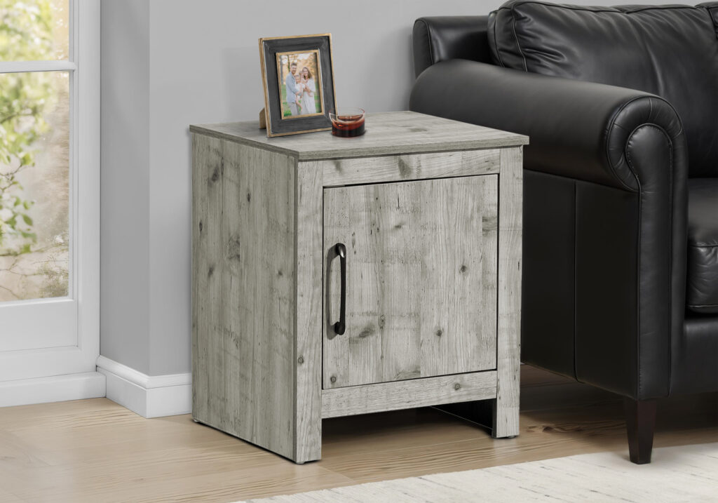 Accent Table, 22″ H, End, Side Table, Storage, Side, Nightstand, Living Room, Bedroom, Rustique Grey Laminate, Transitional