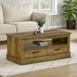 Coffee Table, 42" L, Cocktail, Rectangular, Storage Drawers, Living Room, Accent, Dark Brown Oak Laminate, Transitional