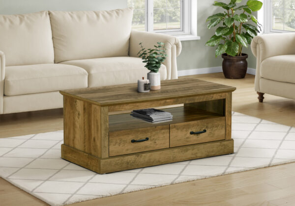 Coffee Table, 42″ L, Cocktail, Rectangular, Storage Drawers, Living Room, Accent, Dark Brown Oak Laminate, Transitional