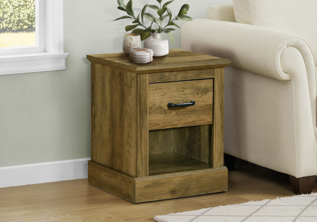 Accent Table, 21″H, End, Side Table, Storage Drawer, Nightstand, Lamp, Living Room, Bedroom, Dark Brown Oak Laminate, Transitional