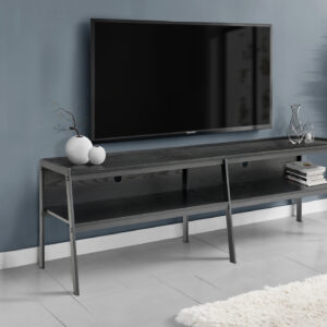 Tv Stand, 72 Inch, Console, Media Entertainment Center, Living Room, Bedroom, Black Wood Laminate, Black Metal, Contemporary, Modern