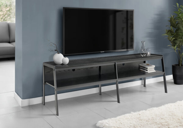 Tv Stand, 72 Inch, Console, Media Entertainment Center, Living Room, Bedroom, Black Wood Laminate, Black Metal, Contemporary, Modern
