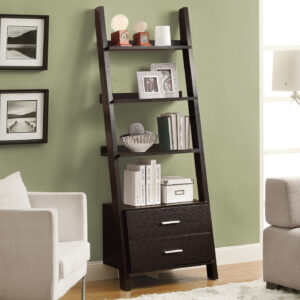 Espresso ladder 2 storage drawers bookcase