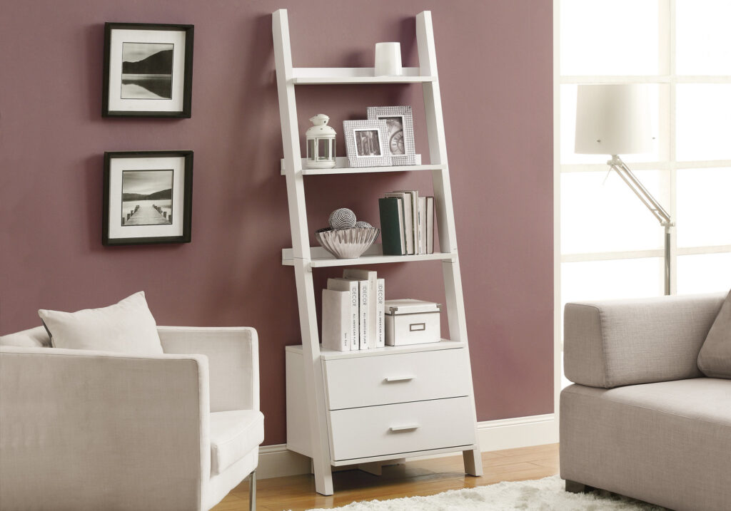 White ladder 2 storage drawers bookcase