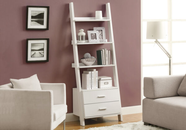 White ladder 2 storage drawers bookcase