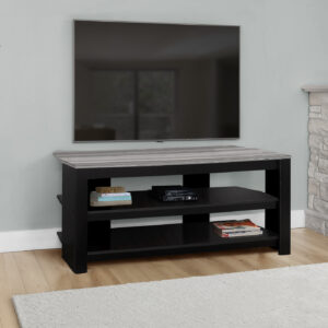 Tv Stand, 42 Inch, Console, Media Entertainment Center, Storage Shelves, Living Room, Bedroom, Black And Grey Laminate, Contemporary, Modern