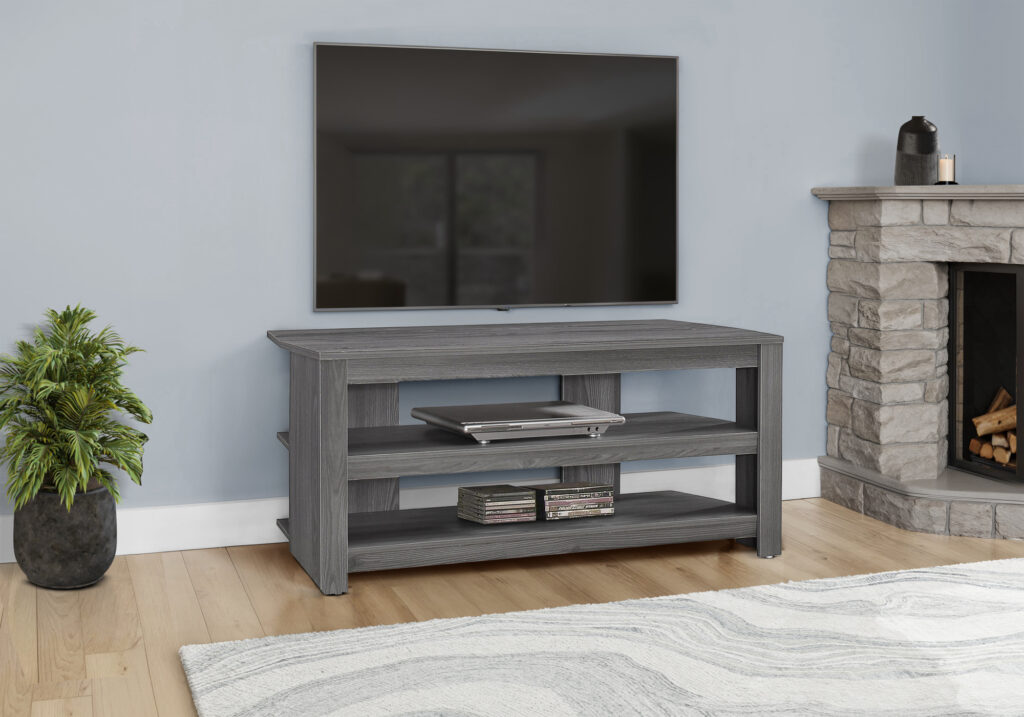 Tv Stand, 42 Inch, Console, Media Entertainment Center, Storage Shelves, Living Room, Bedroom, Grey Laminate, Contemporary, Modern