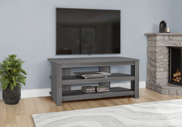 Tv Stand, 42 Inch, Console, Media Entertainment Center, Storage Shelves, Living Room, Bedroom, Grey Laminate, Contemporary, Modern