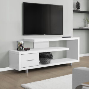 Tv Stand, 60 Inch, Console, Media Entertainment Center, Storage Cabinet, Living Room, Bedroom, White Laminate, Contemporary, Modern