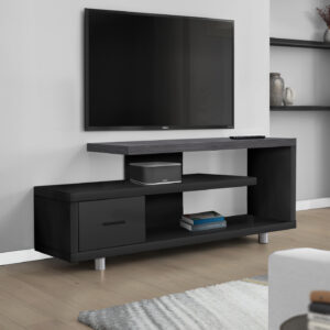 Tv Stand, 60 Inch, Console, Media Entertainment Center, Storage Cabinet, Living Room, Bedroom, Black And Grey Laminate, Contemporary, Modern