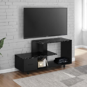 Tv Stand, 48 Inch, Console, Media Entertainment Center, Storage Drawer, Living Room, Bedroom, Black Marble Look Laminate, Contemporary, Modern
