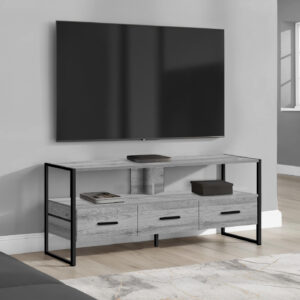 Tv Stand, 48 Inch, Console, Media Entertainment Center, Storage Drawers, Living Room, Bedroom, Grey Laminate, Black Metal, Contemporary, Modern