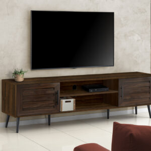 Tv Stand, 72 Inch, Console, Media Entertainment Center, Storage Cabinet, Living Room, Bedroom, Brown Laminate, Black Wood Legs, Transitional