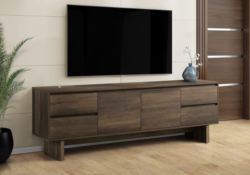 Tv Stand, 72 Inch, Console, Media Entertainment Center, Storage Drawers, Storage Cabinet, Brown Laminate, Transitional