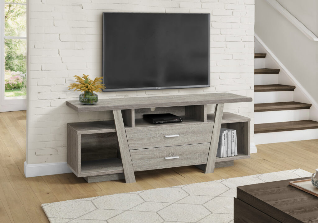 Tv Stand, 60 Inch, Console, Media Entertainment Center, Storage Drawers, Living Room, Bedroom, Brown Laminate, Contemporary, Modern