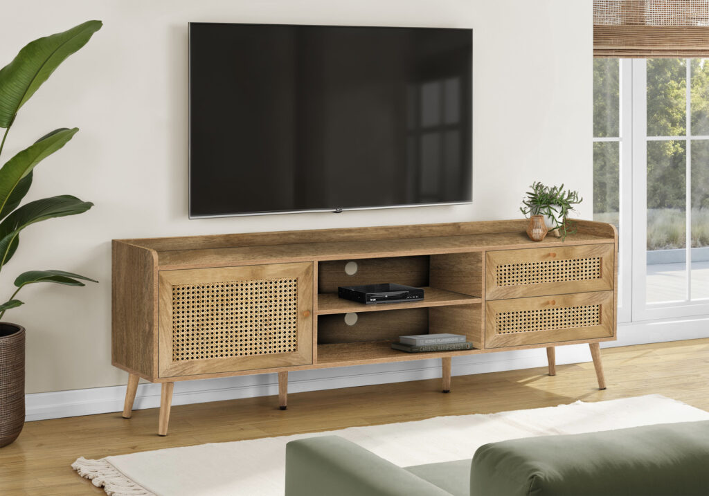 Tv Stand, 72 Inch, Console, Media Entertainment Center, Storage Cabinet, Living Room, Bedroom, Walnut Laminate, Wood Legs, Transitional