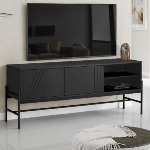 Tv Stand, 60 Inch, Console, Media Entertainment Center, Storage Cabinet, Living Room, Bedroom, Black Laminate, Black Metal, Contemporary, Modern
