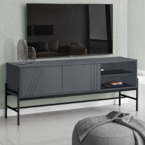 Tv Stand, 60 Inch, Console, Media Entertainment Center, Storage Cabinet, Living Room, Bedroom, Grey Laminate, Black Metal, Contemporary, Modern