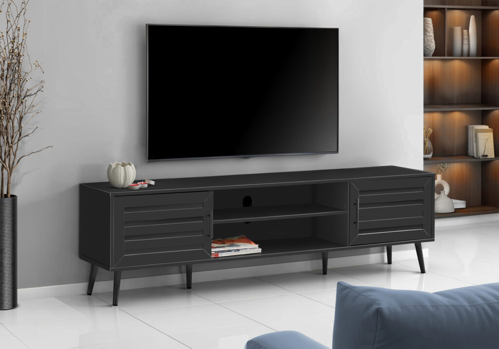 Tv Stand, 72 Inch, Console, Media Entertainment Center, Storage Cabinet, Living Room, Bedroom, Black Laminate, Transitional