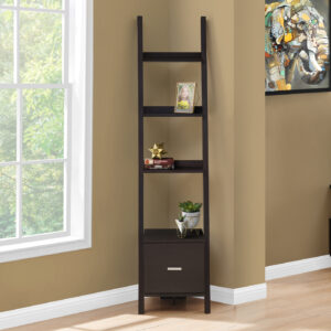 Bookshelf, Bookcase, Etagere, Corner, Ladder, 69"H, Office, Bedroom, Brown Laminate, Contemporary, Modern