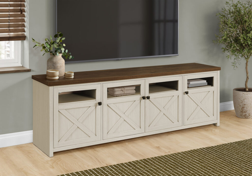 Washed oak dark walnut top 4 doors tv stand