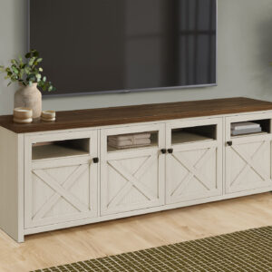 Washed oak dark walnut top 4 doors tv stand