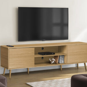 Tv Stand, 72 Inch, Console, Media Entertainment Center, Storage Cabinet, Living Room, Bedroom, Natural Laminate, Wood Legs, Contemporary